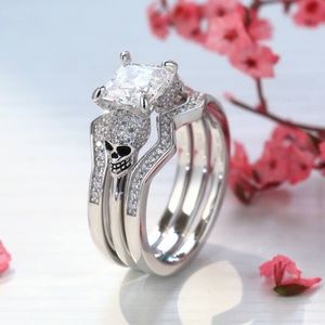 Sterling Silver iamond Skull Trio Wedding Set